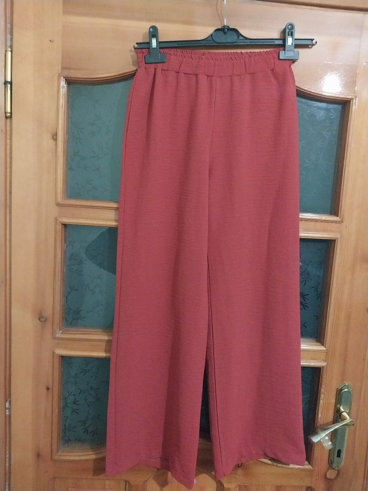 kiremit  Kadın Pilili Bol Kesim Pantolon - Görsel 2