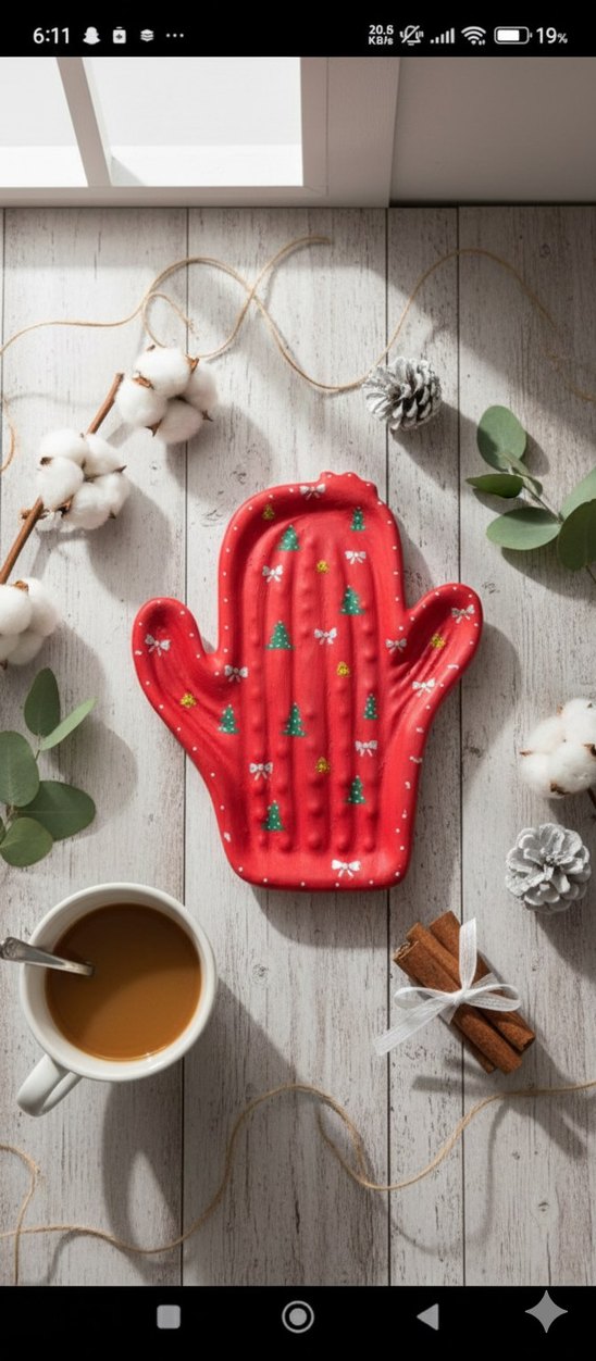 Bohem Kaktüs Şeklinde Seramik Tabaklar Yılbaşı temalı - Görsel 2