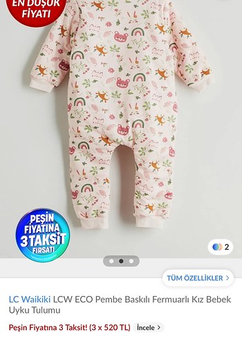 2.5 tog LC Waikiki Pembe Baskılı Fermuarlı Kız Bebek Uyku Tulumu - Görsel 2