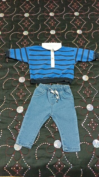Gömlek Yaka Erkek Bebek Sweatshirt ve Pantolon 2'li Takım
