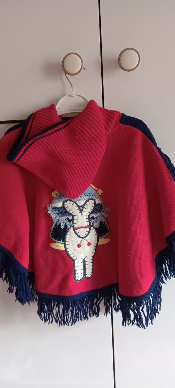 Kız Çocuk Bohem Nakışlı Kapüşonlu Panço - Görsel 2