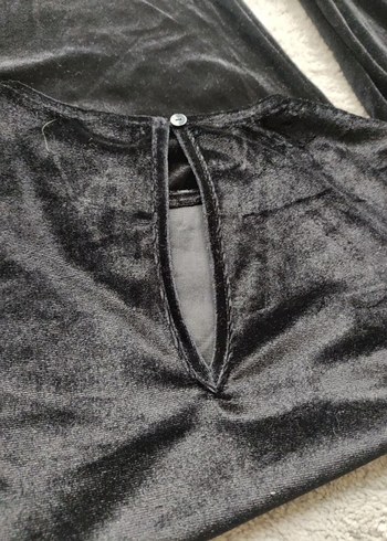 Siyah Kadife Midi Uzun Kollu Elbise - Görsel 4