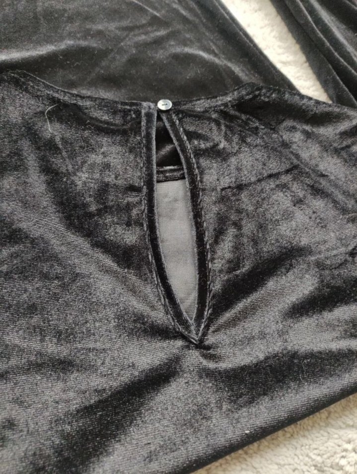 Siyah Kadife Midi Uzun Kollu Elbise - Görsel 4