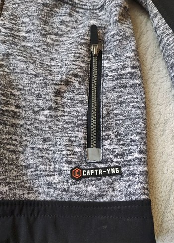 Kapüşonlu Erkek Çocuk Gri Fermuarlı Ceket - Görsel 3