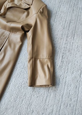 Bej Kadın Deri Uzun Ceket - Görsel 3