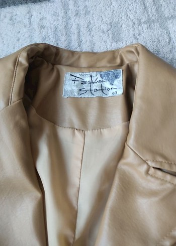 Bej Kadın Deri Uzun Ceket - Görsel 4