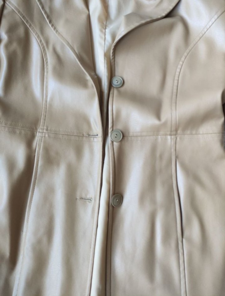 Bej Kadın Deri Uzun Ceket - Görsel 2