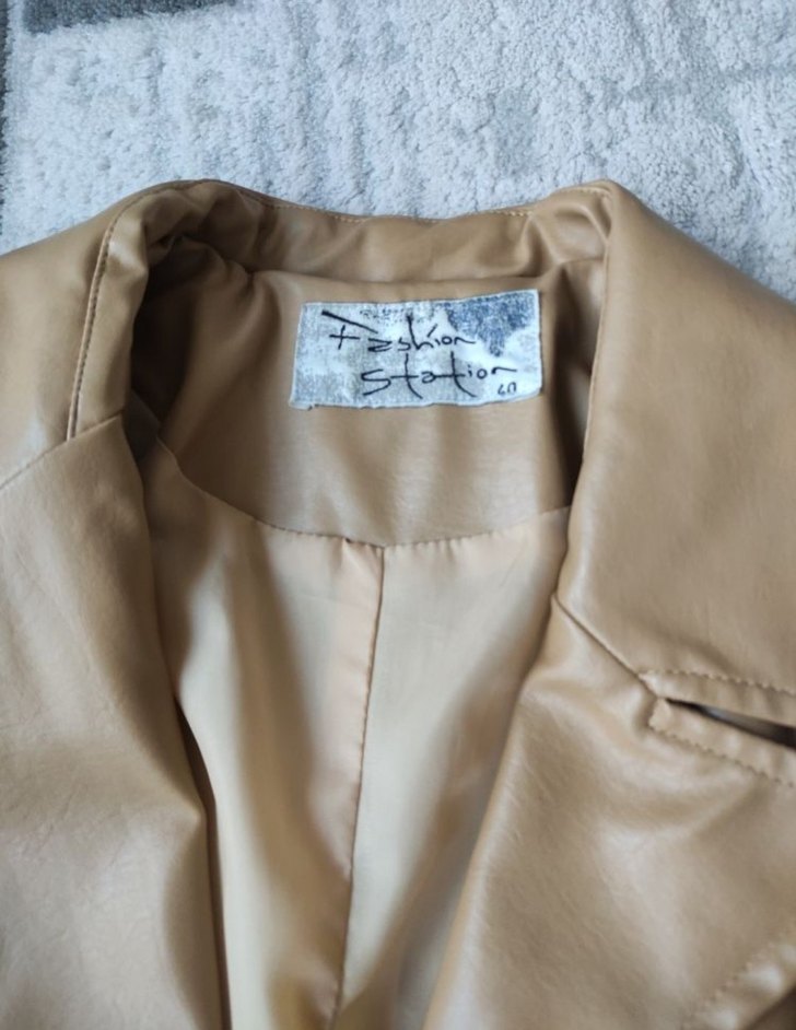 Bej Kadın Deri Uzun Ceket - Görsel 4