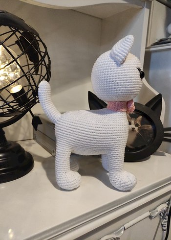 Beyaz Örgü Kedi Peluş Oyuncak(Amigurumi) - Görsel 5