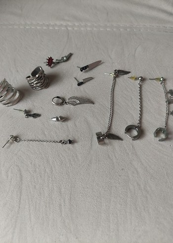 Gri Küpe Seti - Grunge Punk Tarzı - Görsel 2