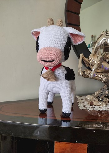 El Örgüsü Beyaz İnek Peluş Oyuncak - Görsel 3