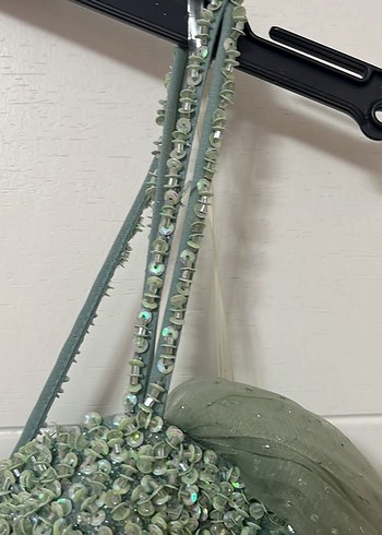 Straplez İşlemeli Yeşil Uzun Abiye Elbise - Görsel 4