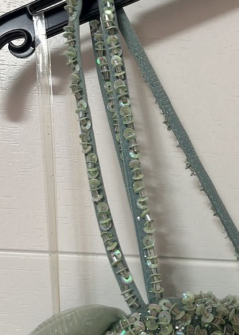 Straplez İşlemeli Yeşil Uzun Abiye Elbise - Görsel 3