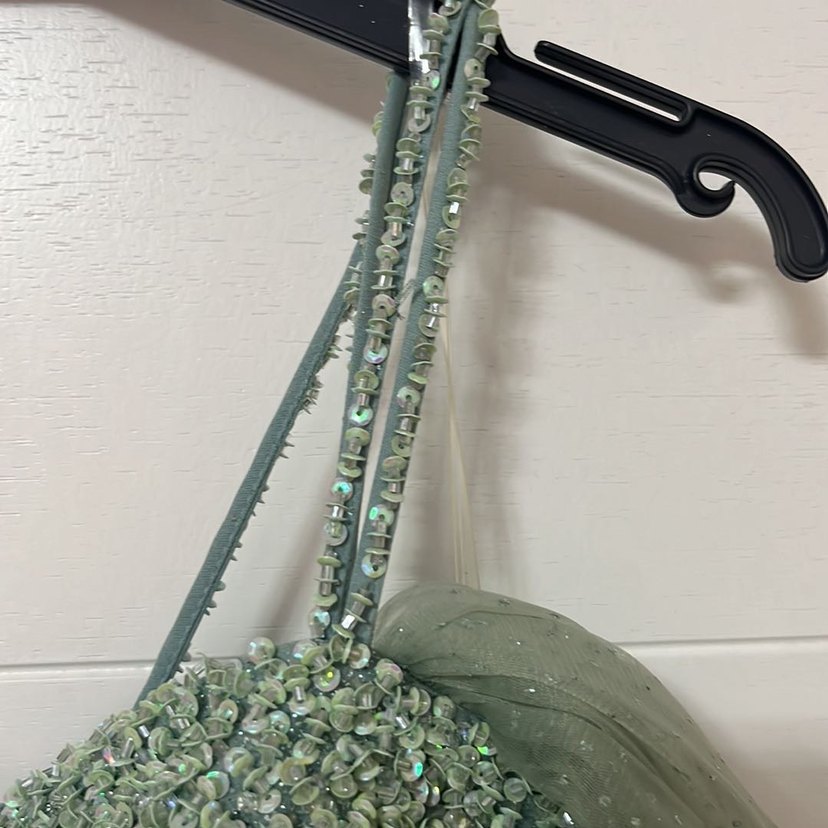 Straplez İşlemeli Yeşil Uzun Abiye Elbise - Görsel 4