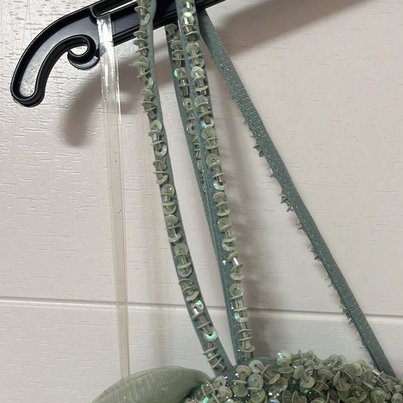 Straplez İşlemeli Yeşil Uzun Abiye Elbise - Görsel 3