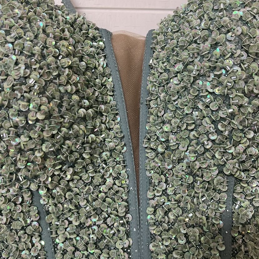 Straplez İşlemeli Yeşil Uzun Abiye Elbise - Görsel 5