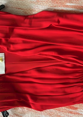 Kırmızı Drapeli Uzun Abiye Elbise - Görsel 6