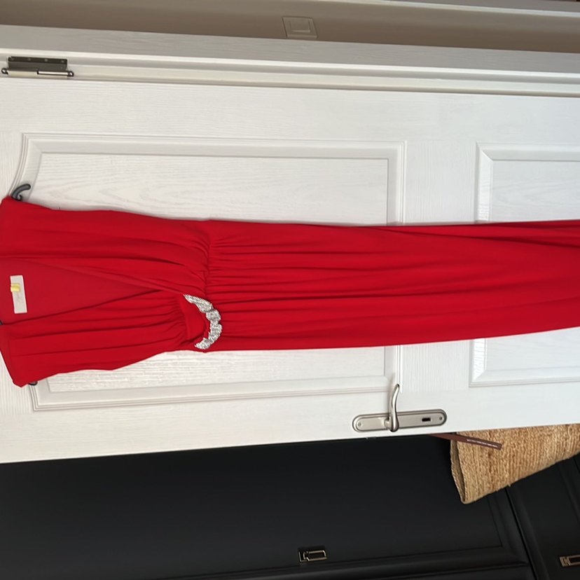 Kırmızı Drapeli Uzun Abiye Elbise - Görsel 2