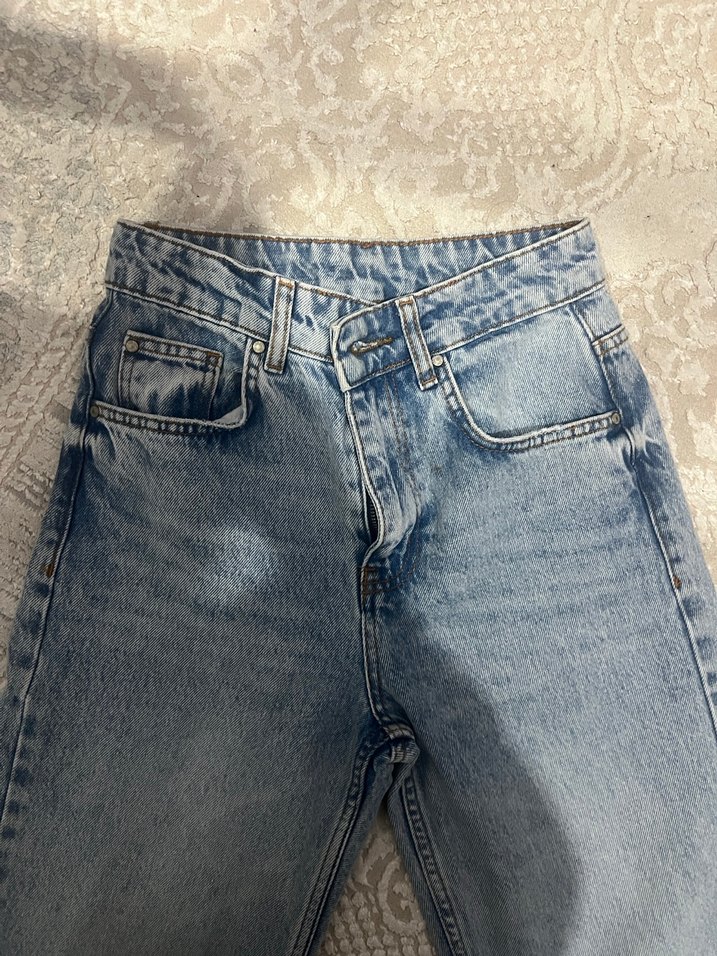 Gri Batik Desenli Rahat Kesim Kadın Kot Pantolon - Görsel 2