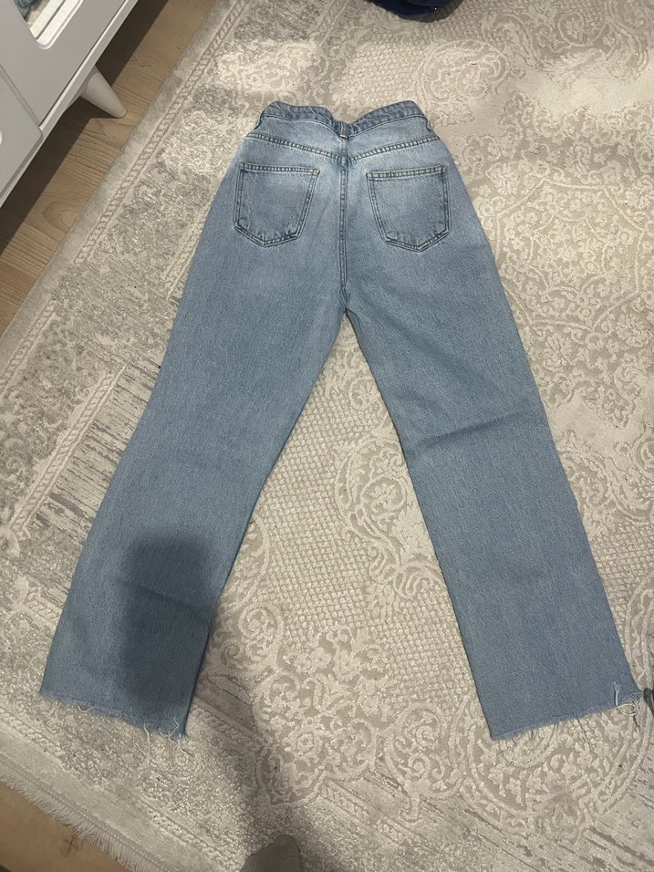Bol Kesim Midi Mavi Denim Kadın Kot Pantolon - Görsel 3