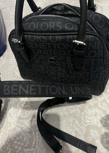 Benetton Siyah Deri Baskılı Kadın Çanta - Görsel 5