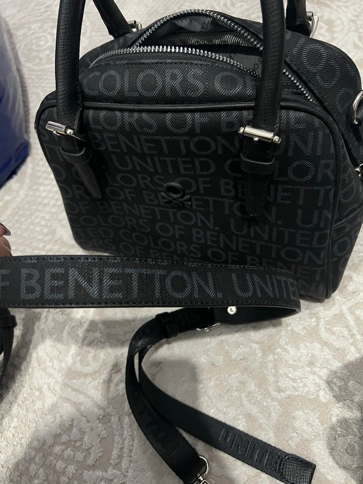 Benetton Siyah Deri Baskılı Kadın Çanta - Görsel 5