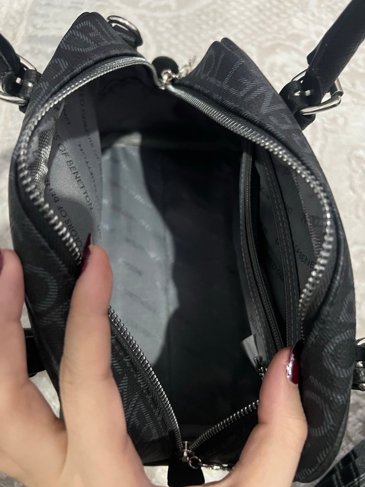 Benetton Siyah Deri Baskılı Kadın Çanta - Görsel 3