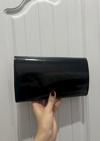 Kadın Siyah Parlak Deri Clutch Çanta - Görsel 2