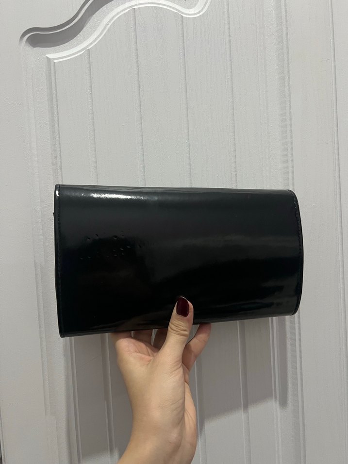 Kadın Siyah Parlak Deri Clutch Çanta - Görsel 2