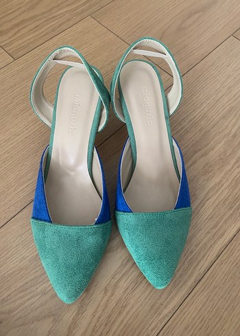 Turkuaz Süet Stiletto Topuklu Kadın Ayakkabı