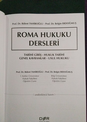 Roma Hukuku Dersleri Bülent Tahiroğlu