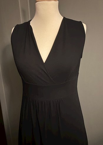 Siyah V Yakalı Midi  Elbise - Görsel 5