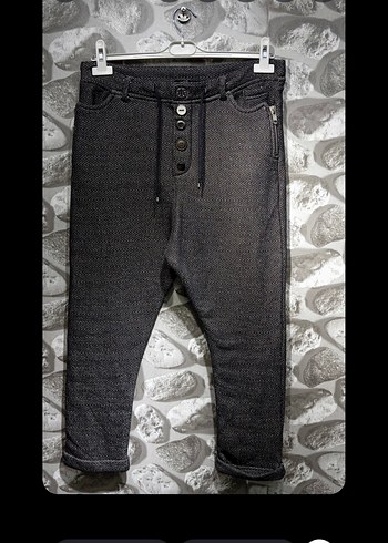 Gri Düğmeli Salaş Denim Pantolon