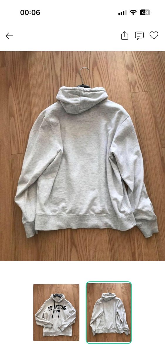 Pull&Bear 1991 Kapüşonlu Gri Sweatshirt — görsel 2/4