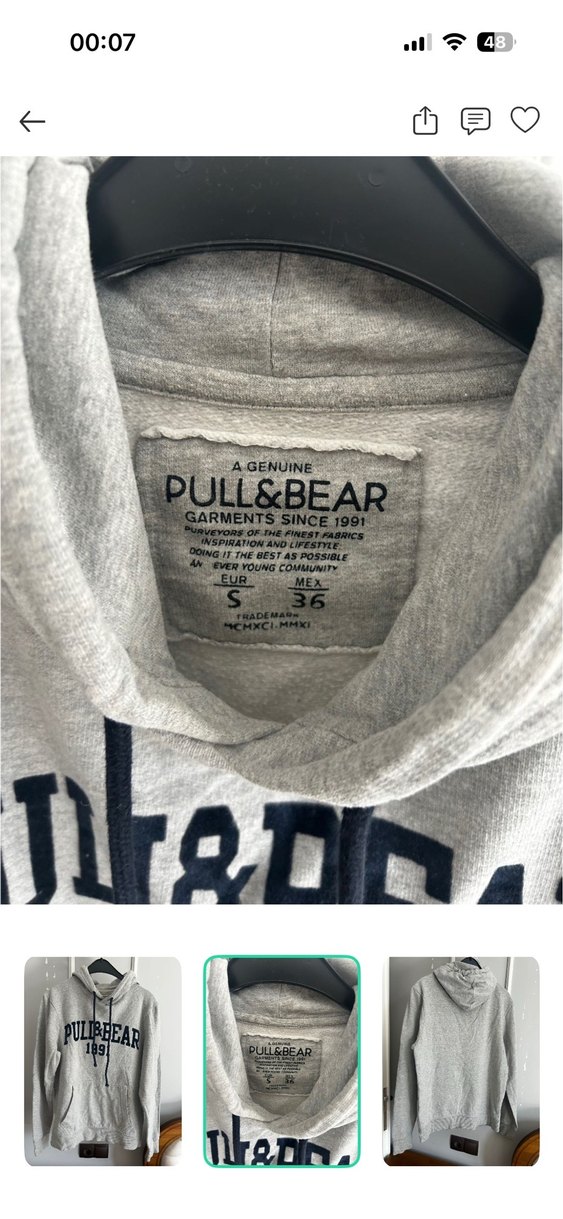 Pull&Bear 1991 Kapüşonlu Gri Sweatshirt — görsel 3/4