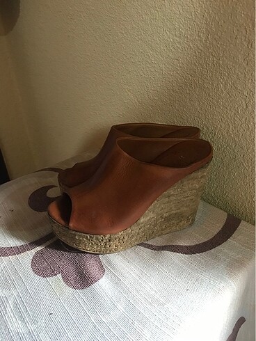 36 Beden camel Renk Deri platform terlik