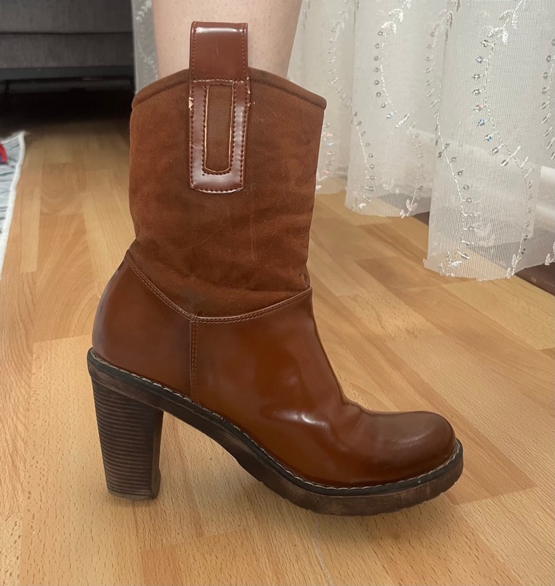 Kahverengi Deri Kadın Topuklu Bot - Görsel 2