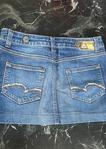 Koyu Mavi Kemerli Denim Mini Etek - Görsel 2