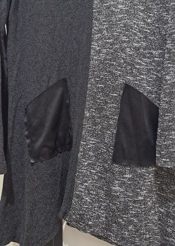 Gri Siyah Triko Tunik Deri Detaylı - Görsel 3