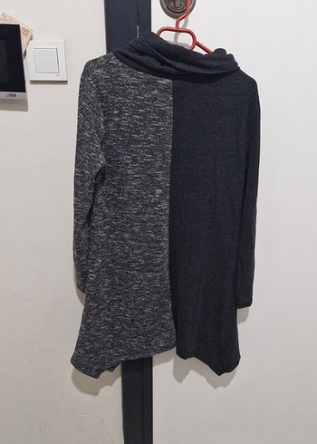 Gri Siyah Triko Tunik Deri Detaylı - Görsel 2