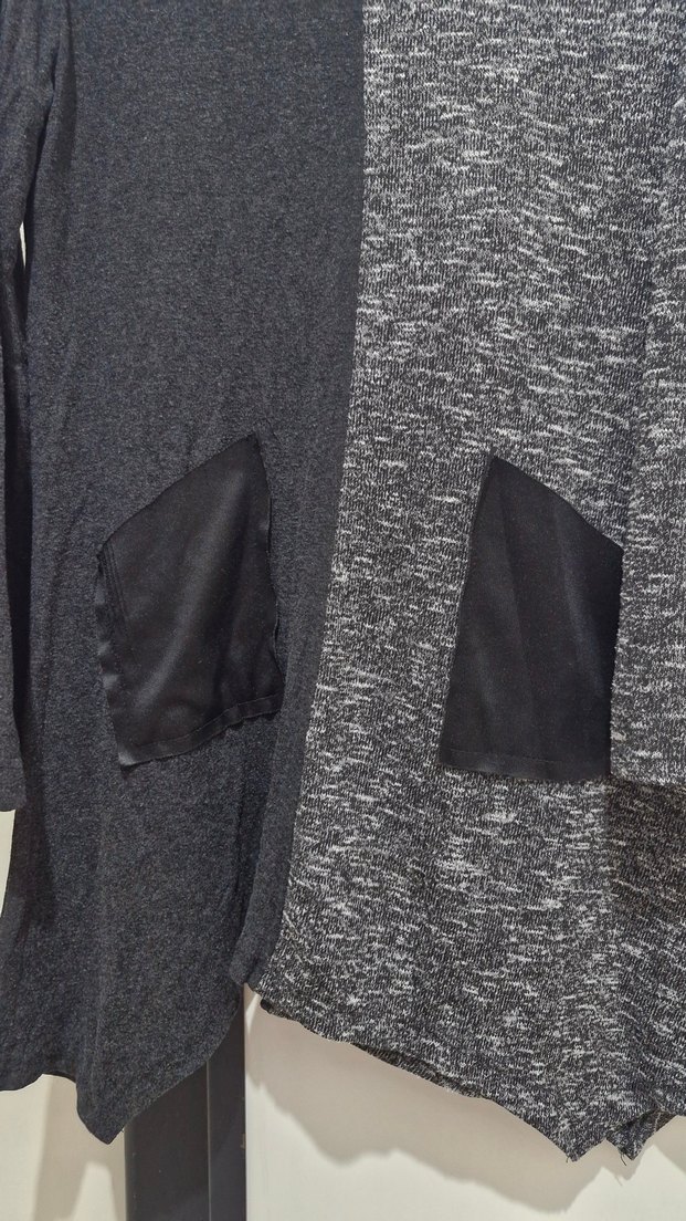 Gri Siyah Triko Tunik Deri Detaylı - Görsel 3