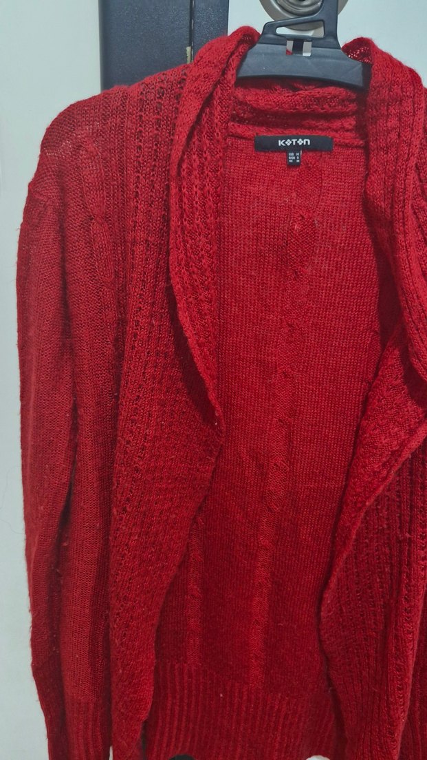 Kırmızı Örgü Kadın Hırka - Görsel 3