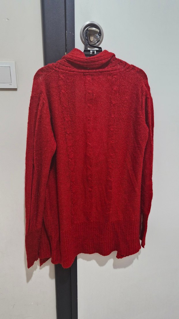 Kırmızı Örgü Kadın Hırka - Görsel 5