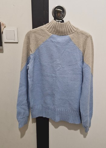 Colins Renk Bloklu Kadın Mavi Bej Kazak - Görsel 3