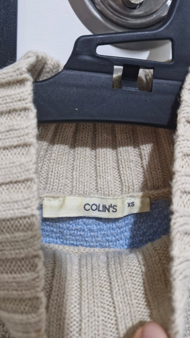 Colins Renk Bloklu Kadın Mavi Bej Kazak - Görsel 2