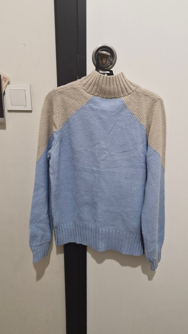 Colins Renk Bloklu Kadın Mavi Bej Kazak - Görsel 3