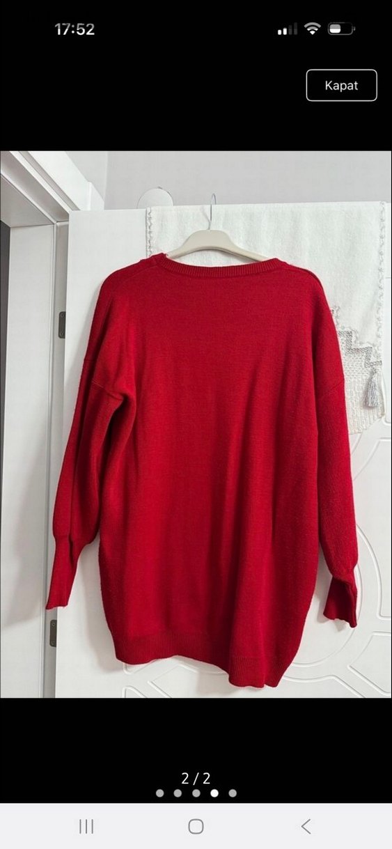 Zincir Detaylı Kırmızı Kadın Triko - Görsel 2