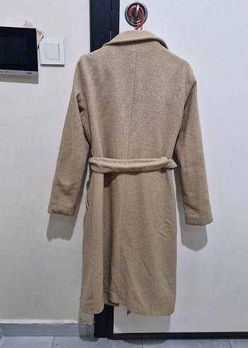 Bej Kemerli Midi Kadın Yün Kaban - Görsel 2