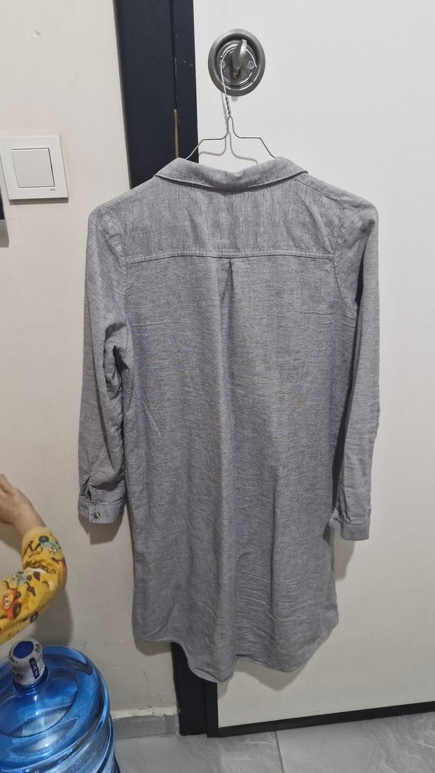 Gri Nakışlı Uzun Kollu Bohem Kadın Gömlek - Görsel 4