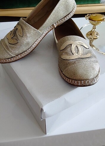39 Beden altın Renk Chanel Goldlu hasır espadril